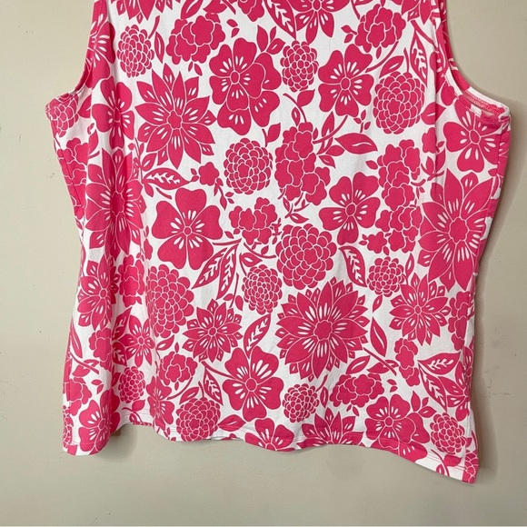 TALBOTS Tee in Pink Floral Print Sleeveless Boatneck, XL - Picture 3 of 8